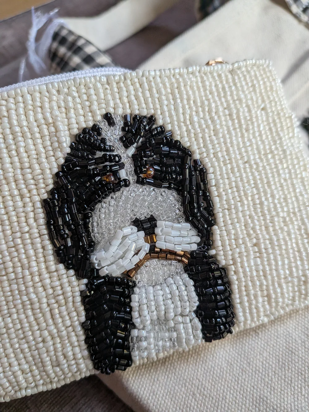 Beaded Canvas Bernedoodle Dog Mini Tote with Matching Coin Purse